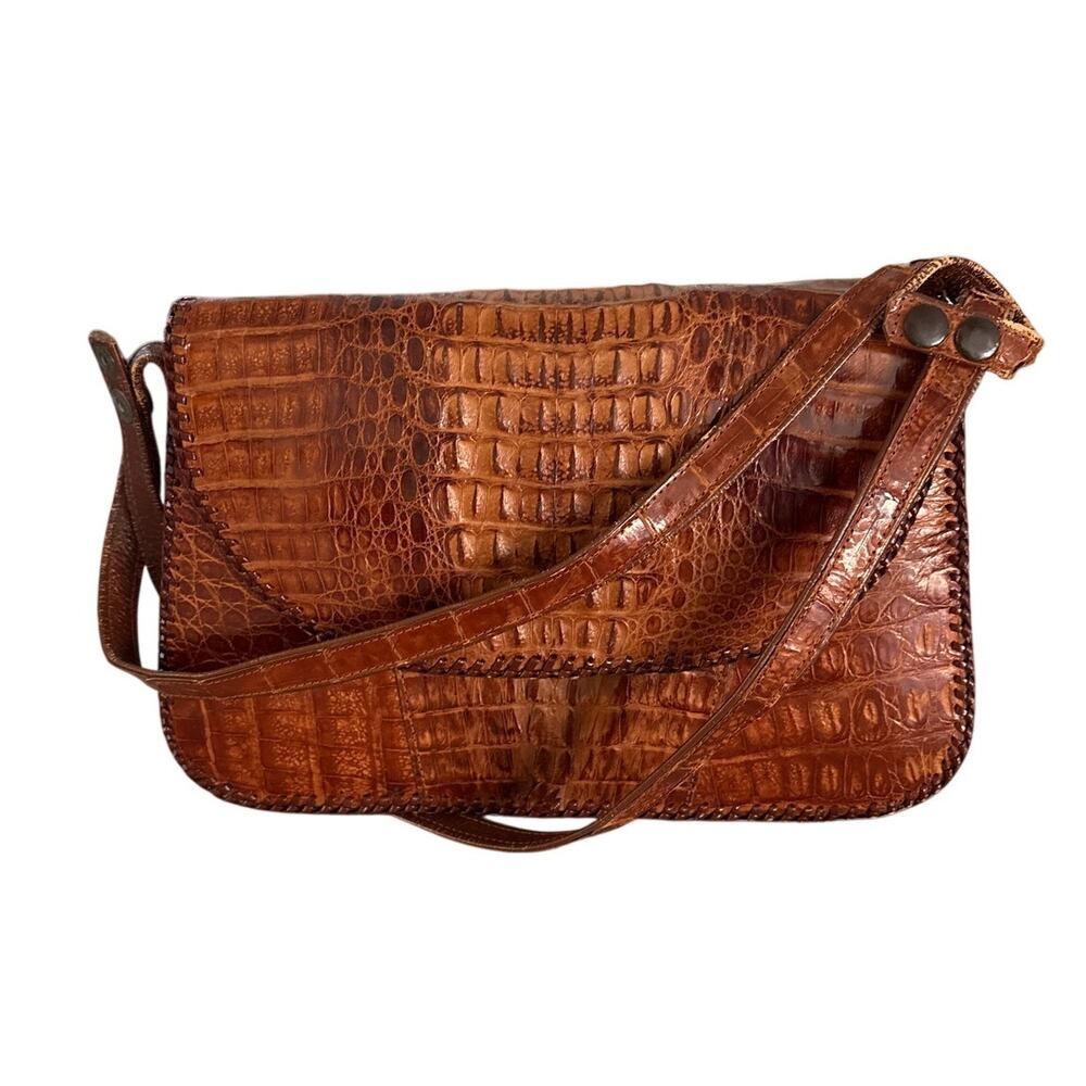 Vintage Brown Alligator Crocodile Skin Crossbody Shoulder Bag Purse - Read